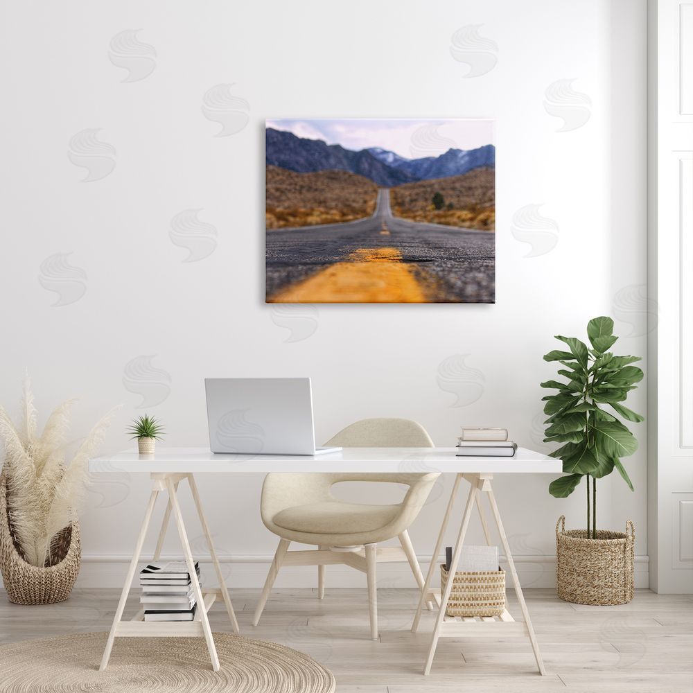Jeff Poe Photography Rural Ground View Country Highway Road Distant Peaks Canvas Wall Art Print in Room