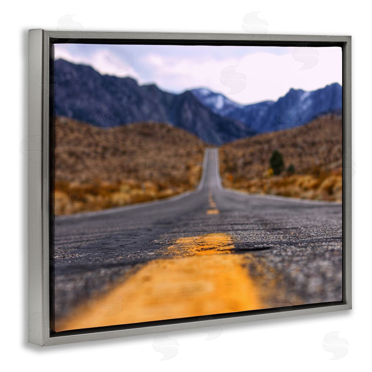 Jeff Poe Photography Rural Ground View Country Highway Road Distant Peaks Gray Floating Frame Canvas Wall Art Print