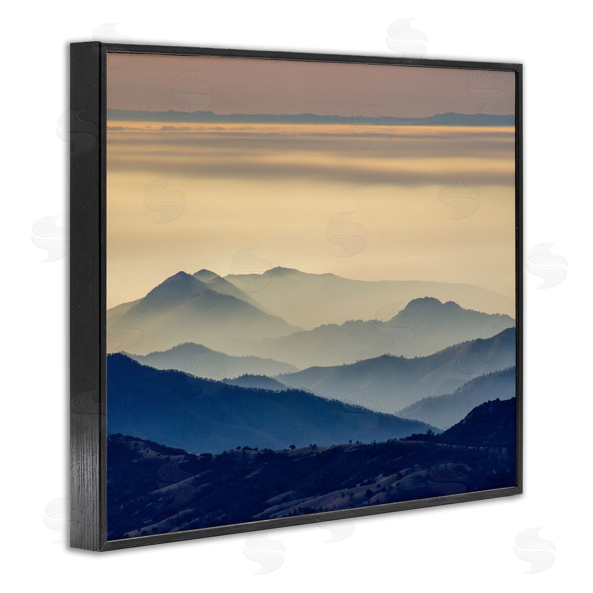 Jeff Poe Photography Layered Foggy Mountain Range Warm Sunlit Rays Black Framed Giclee Wall Art Print