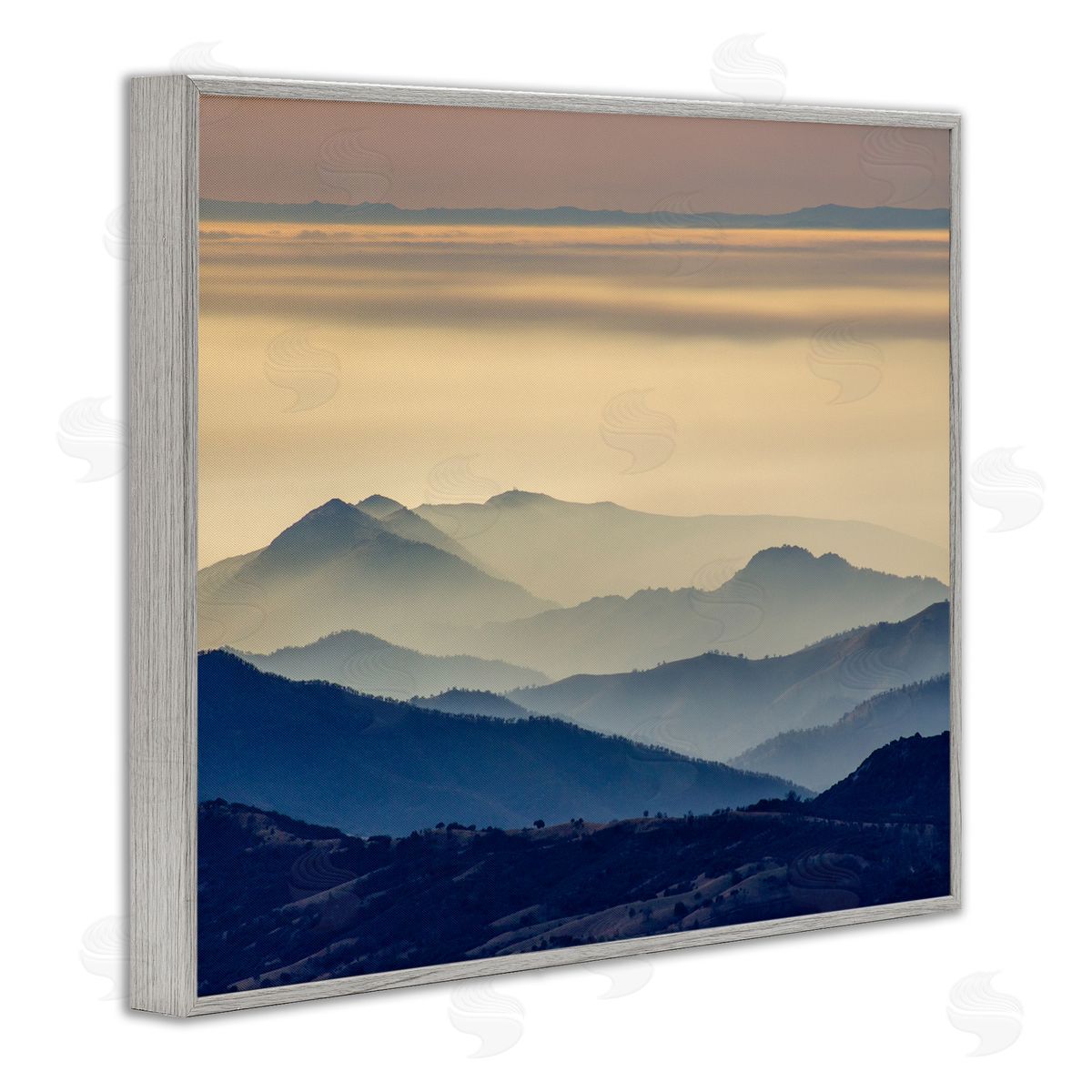 Jeff Poe Photography Layered Foggy Mountain Range Warm Sunlit Rays Gray Framed Giclee Wall Art Print