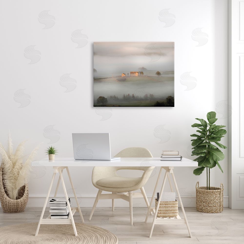 James Dobson Lone Misty Cottage Rural Fields Thick Fog Canvas Wall Art Print in Room