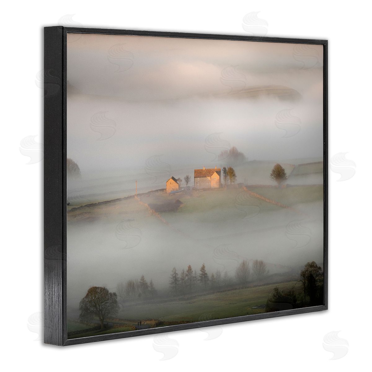 James Dobson Lone Misty Cottage Rural Fields Thick Fog Black Framed Giclee Wall Art Print