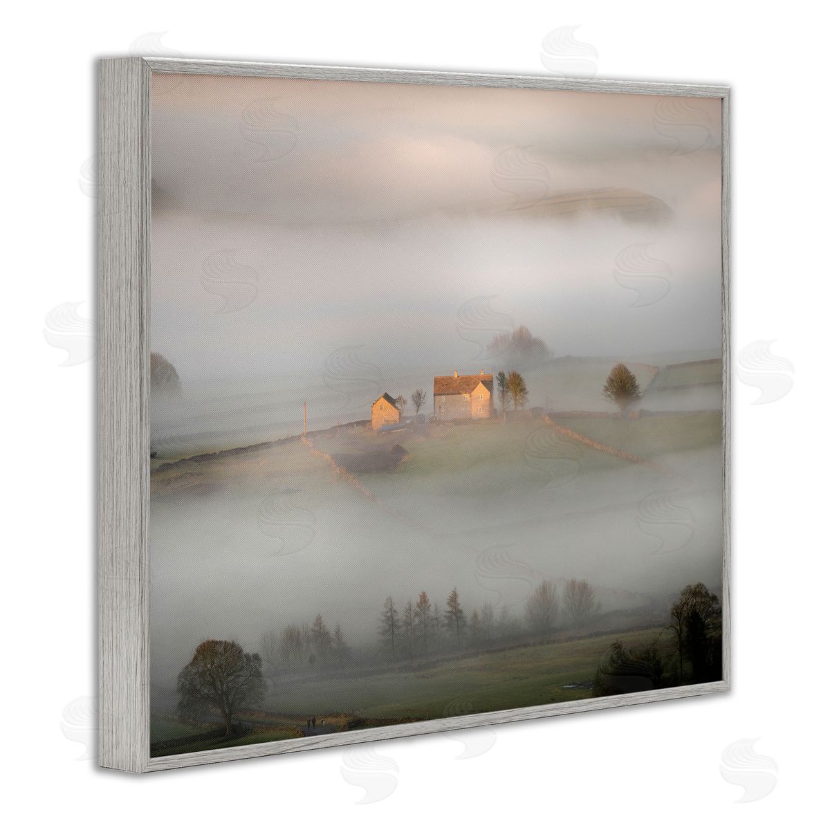 James Dobson Lone Misty Cottage Rural Fields Thick Fog Gray Framed Giclee Wall Art Print
