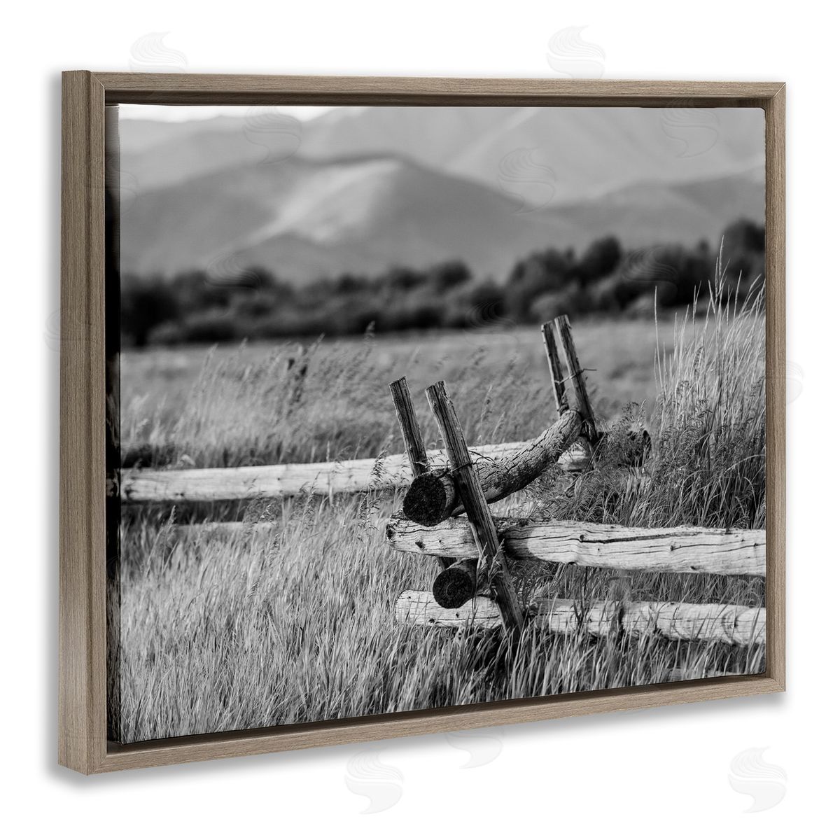 Steve Smith Countryside Ranch Fence Rural Pasture Grass Photography Brown Floating Frame Canvas Wall Art Print