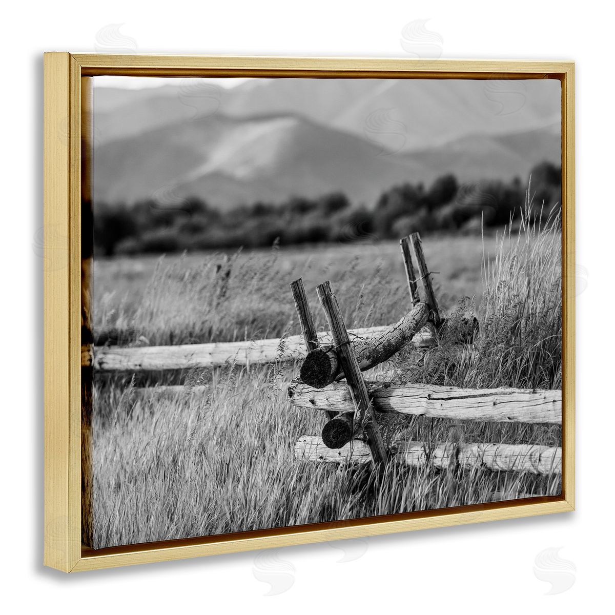 Steve Smith Countryside Ranch Fence Rural Pasture Grass Photography Gold Floating Frame Canvas Wall Art Print