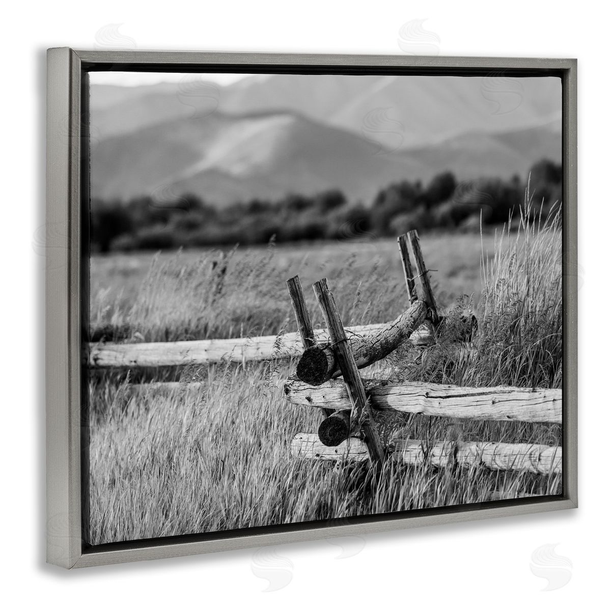 Steve Smith Countryside Ranch Fence Rural Pasture Grass Photography Gray Floating Frame Canvas Wall Art Print