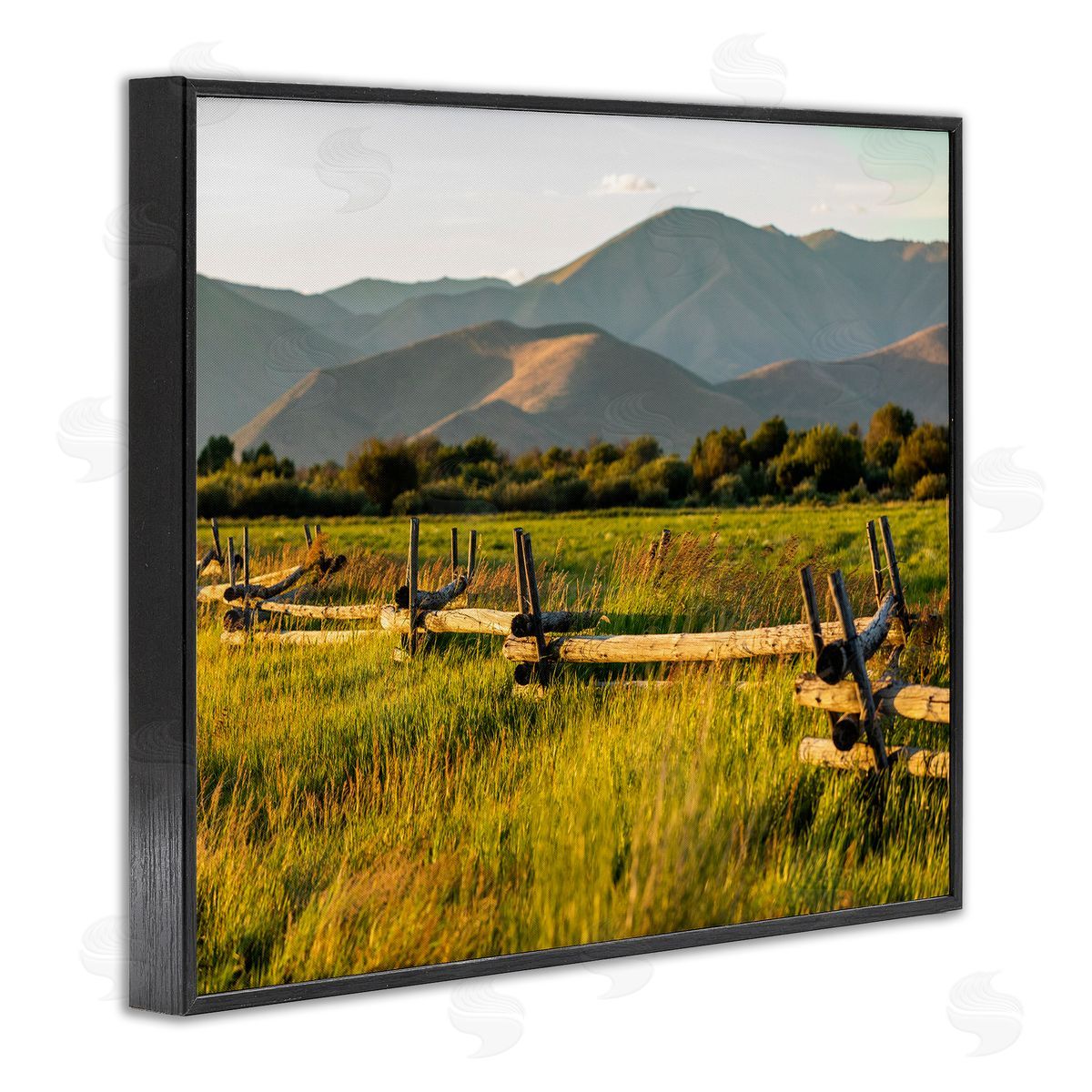 Steve Smith Grassland Farm Fence Countryside Sunny Mountain Scene Black Framed Giclee Wall Art Print