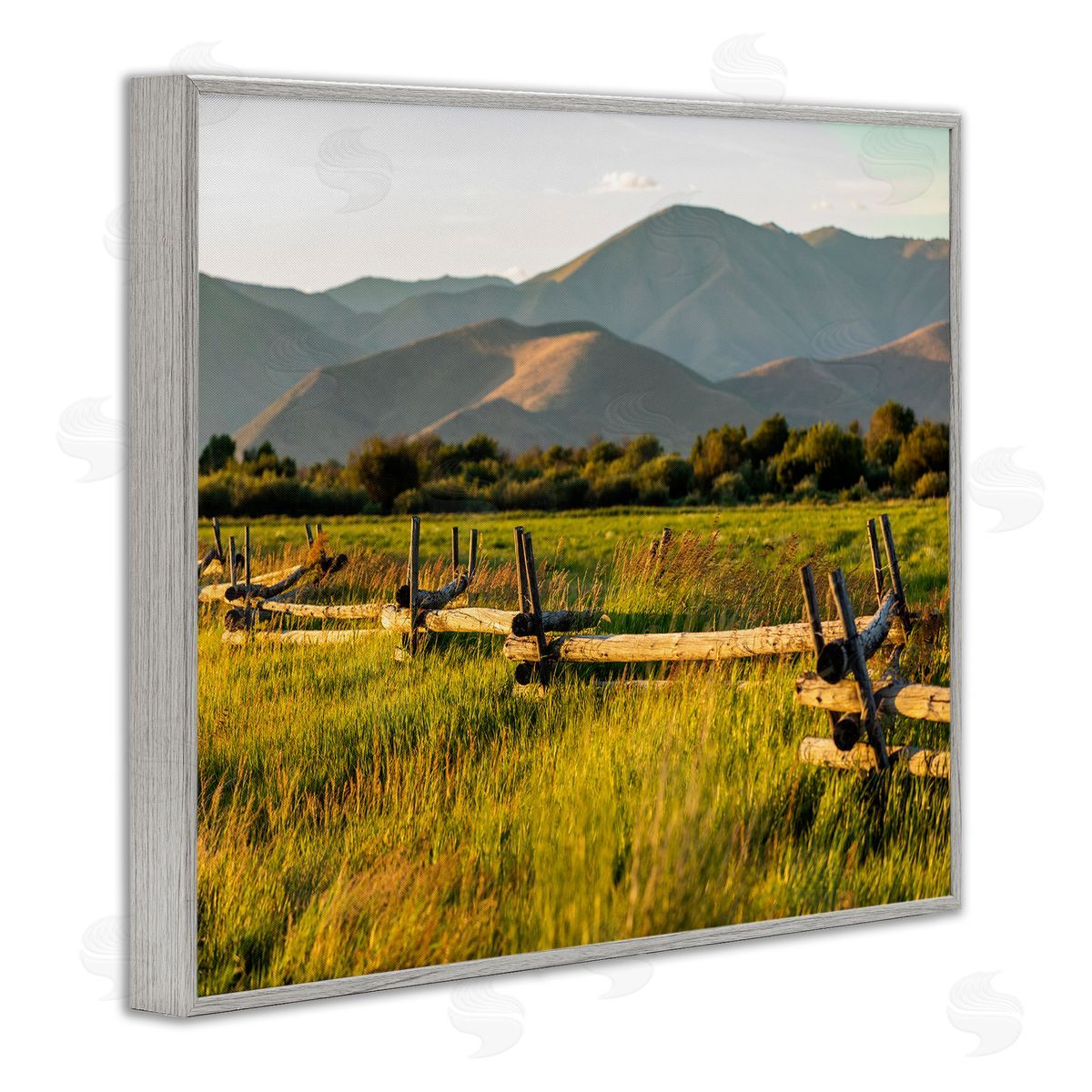 Steve Smith Grassland Farm Fence Countryside Sunny Mountain Scene Gray Framed Giclee Wall Art Print