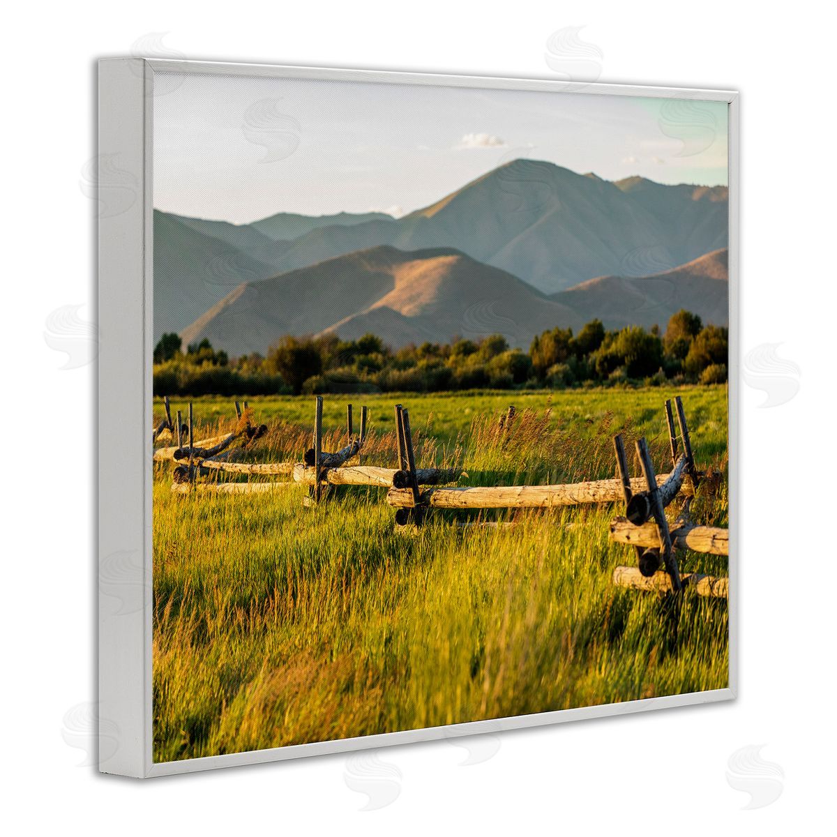 Steve Smith Grassland Farm Fence Countryside Sunny Mountain Scene White Framed Giclee Wall Art Print