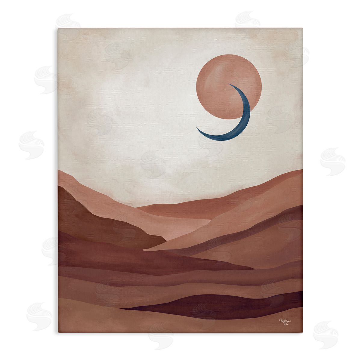 Mollie B. Abstract Desert Dunes Sun Moon Overlapping Shapes Stretched Canvas Wall Art Print