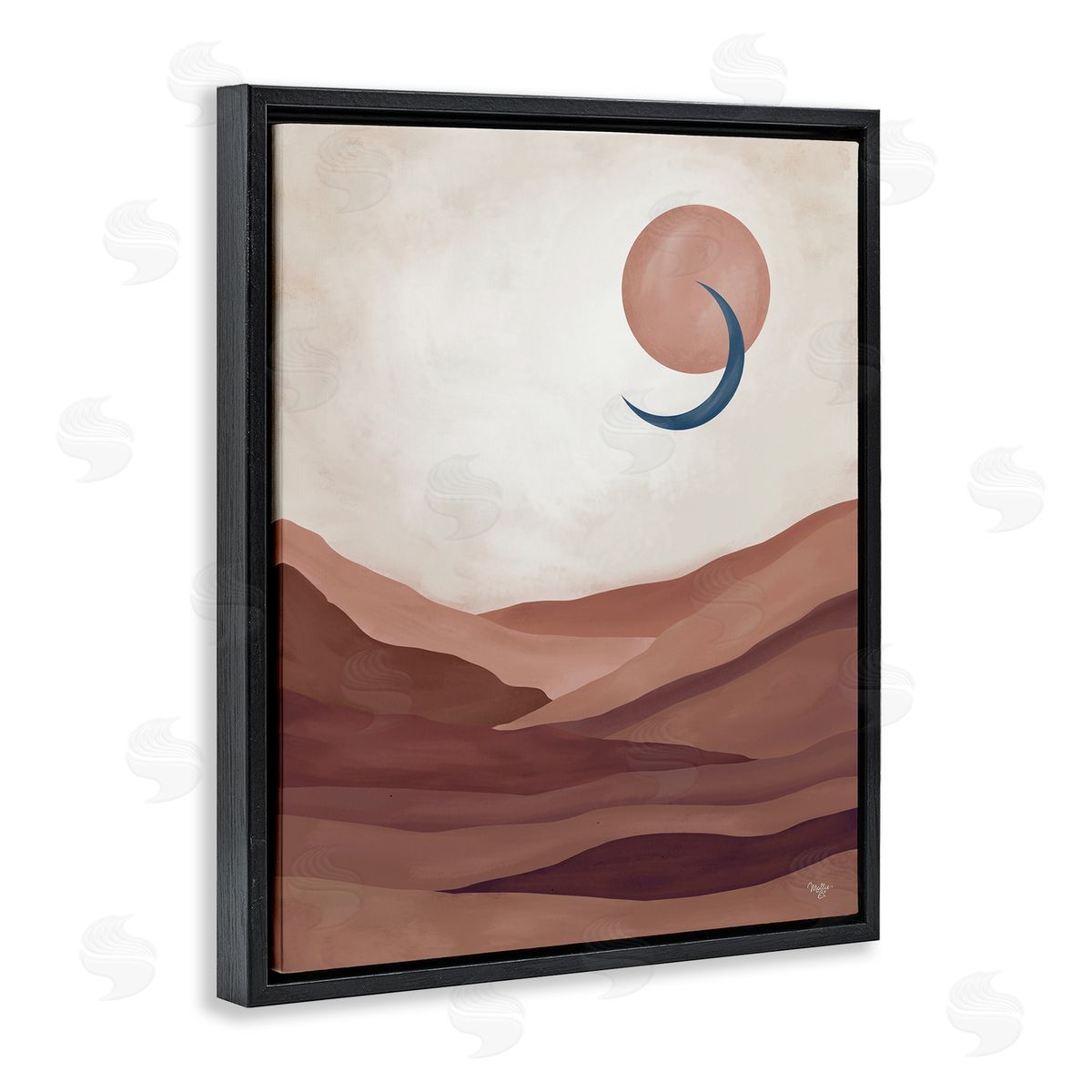 Mollie B. Abstract Desert Dunes Sun Moon Overlapping Shapes Black Floating Frame Canvas Wall Art Print