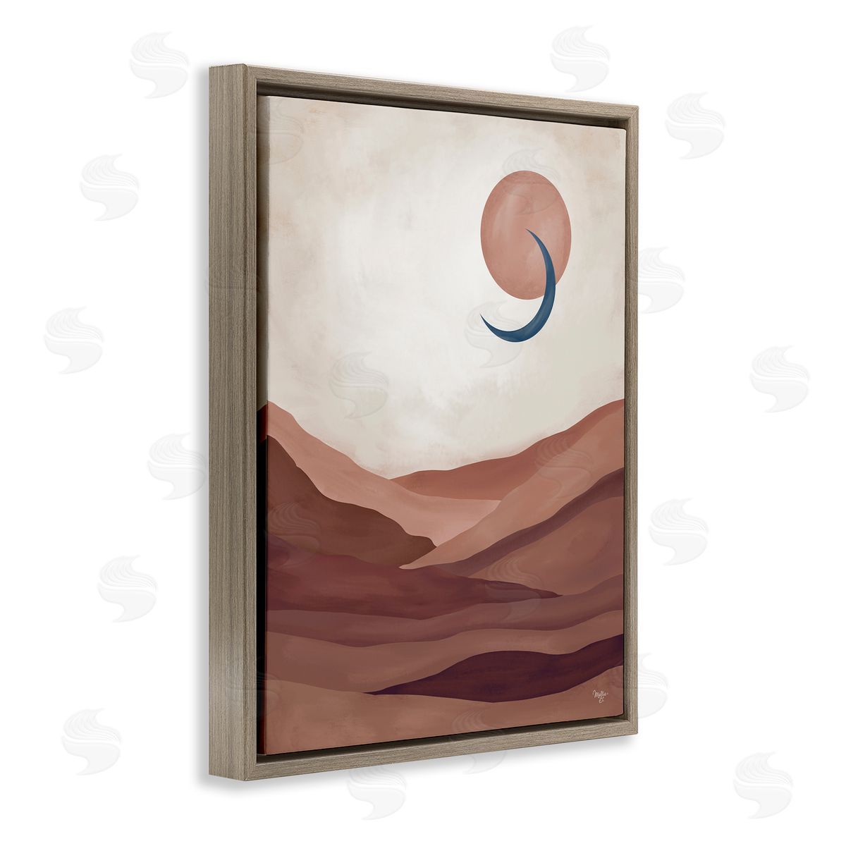 Mollie B. Abstract Desert Dunes Sun Moon Overlapping Shapes Brown Floating Frame Canvas Wall Art Print