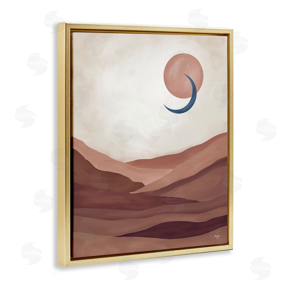 Mollie B. Abstract Desert Dunes Sun Moon Overlapping Shapes Gold Floating Frame Canvas Wall Art Print