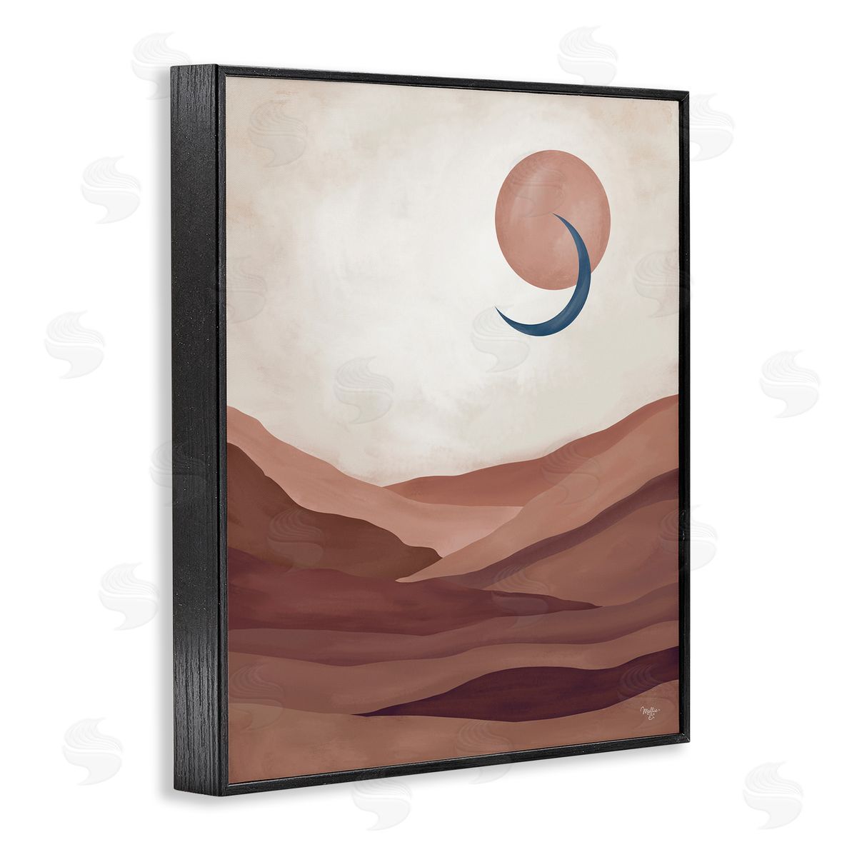 Mollie B. Abstract Desert Dunes Sun Moon Overlapping Shapes Black Framed Giclee Wall Art Print