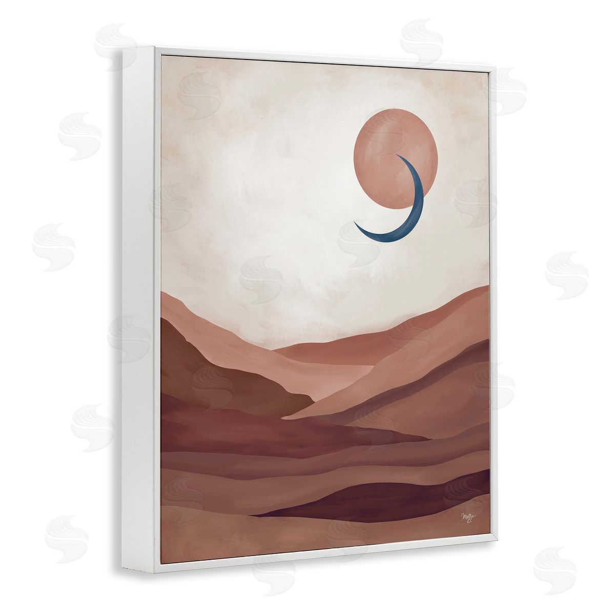 Mollie B. Abstract Desert Dunes Sun Moon Overlapping Shapes White Framed Giclee Wall Art Print