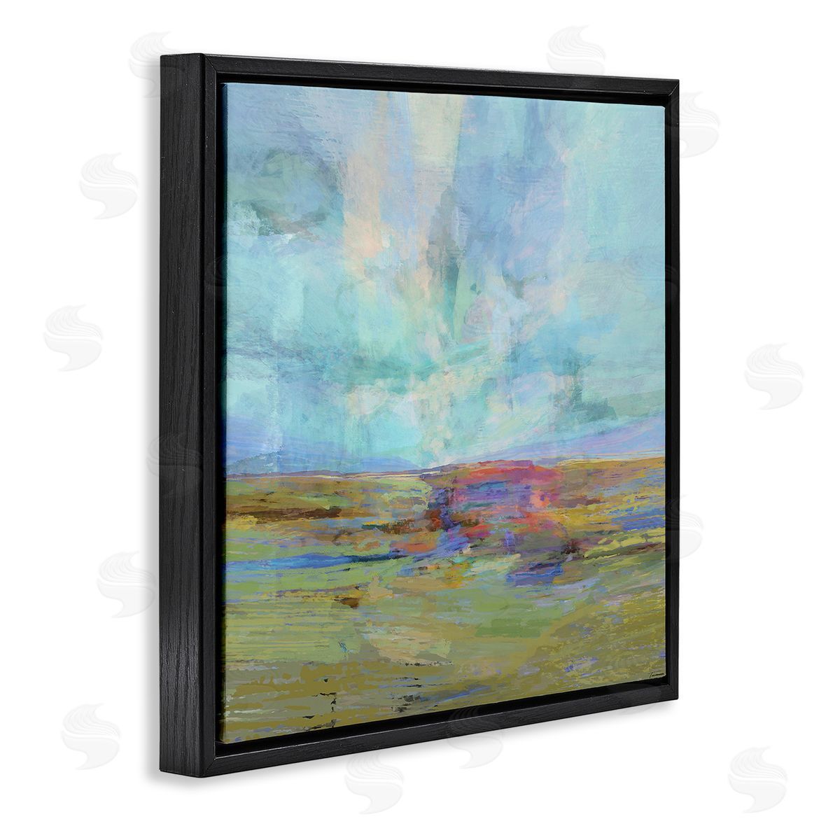 Michael Tienhaara Layered Abstract Grassland Scene Luminous Blue Sky Black Floating Frame Canvas Wall Art Print