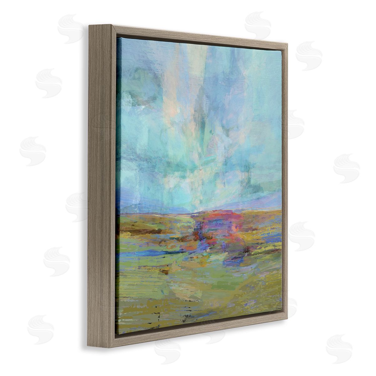Michael Tienhaara Layered Abstract Grassland Scene Luminous Blue Sky Brown Floating Frame Canvas Wall Art Print