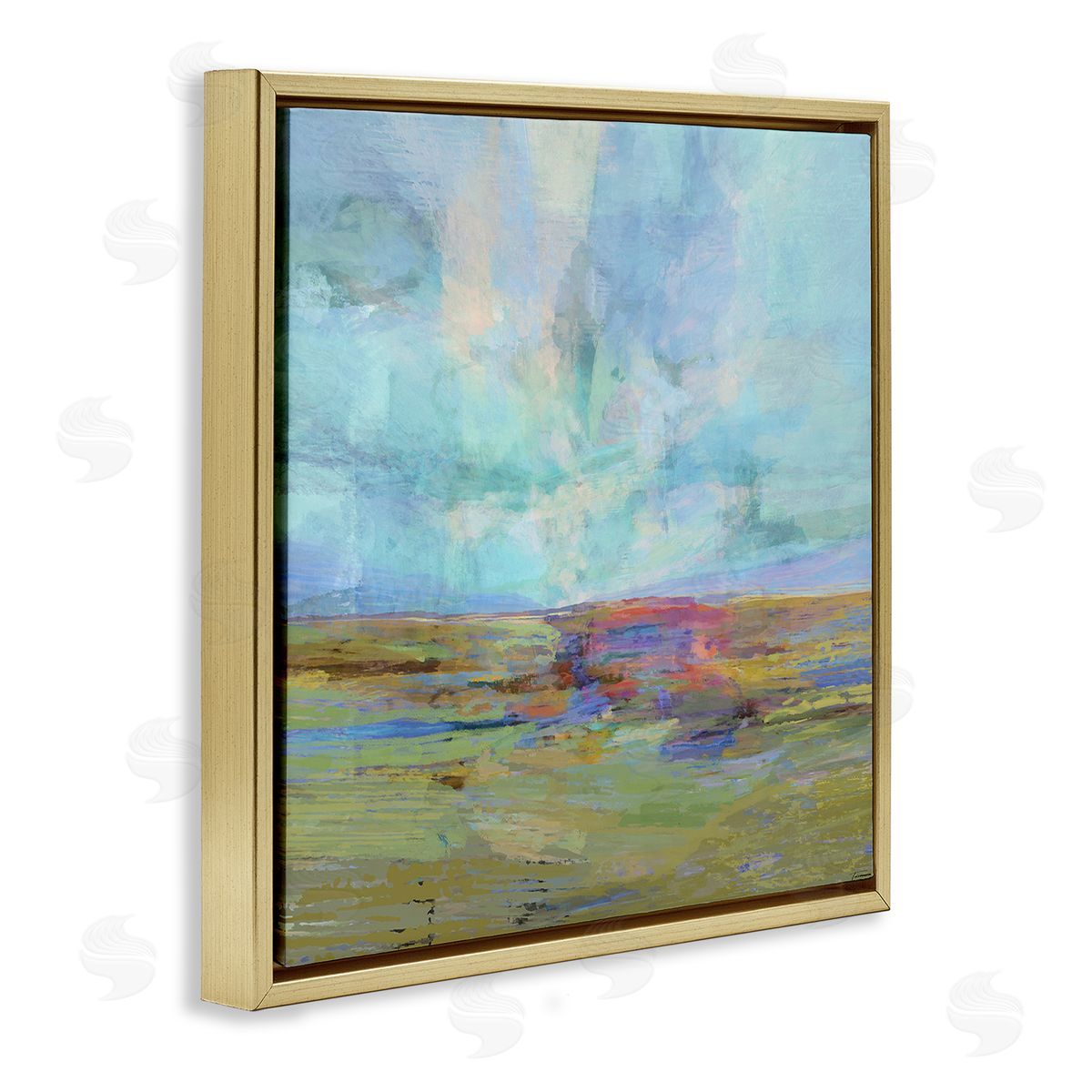 Michael Tienhaara Layered Abstract Grassland Scene Luminous Blue Sky Gold Floating Frame Canvas Wall Art Print