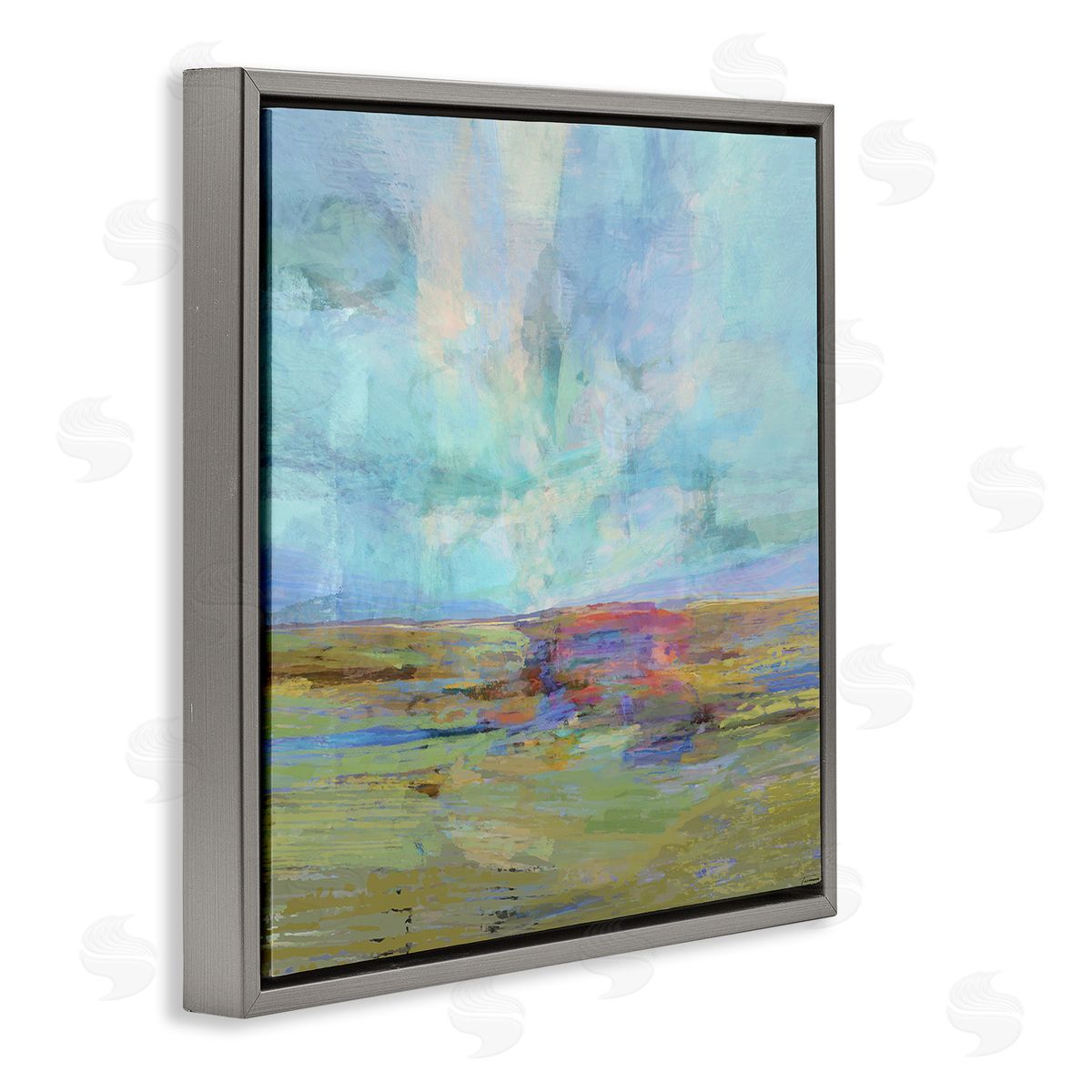 Michael Tienhaara Layered Abstract Grassland Scene Luminous Blue Sky Gray Floating Frame Canvas Wall Art Print