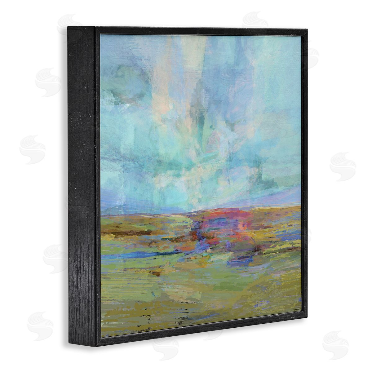 Michael Tienhaara Layered Abstract Grassland Scene Luminous Blue Sky Black Framed Glicee Wall Art Print