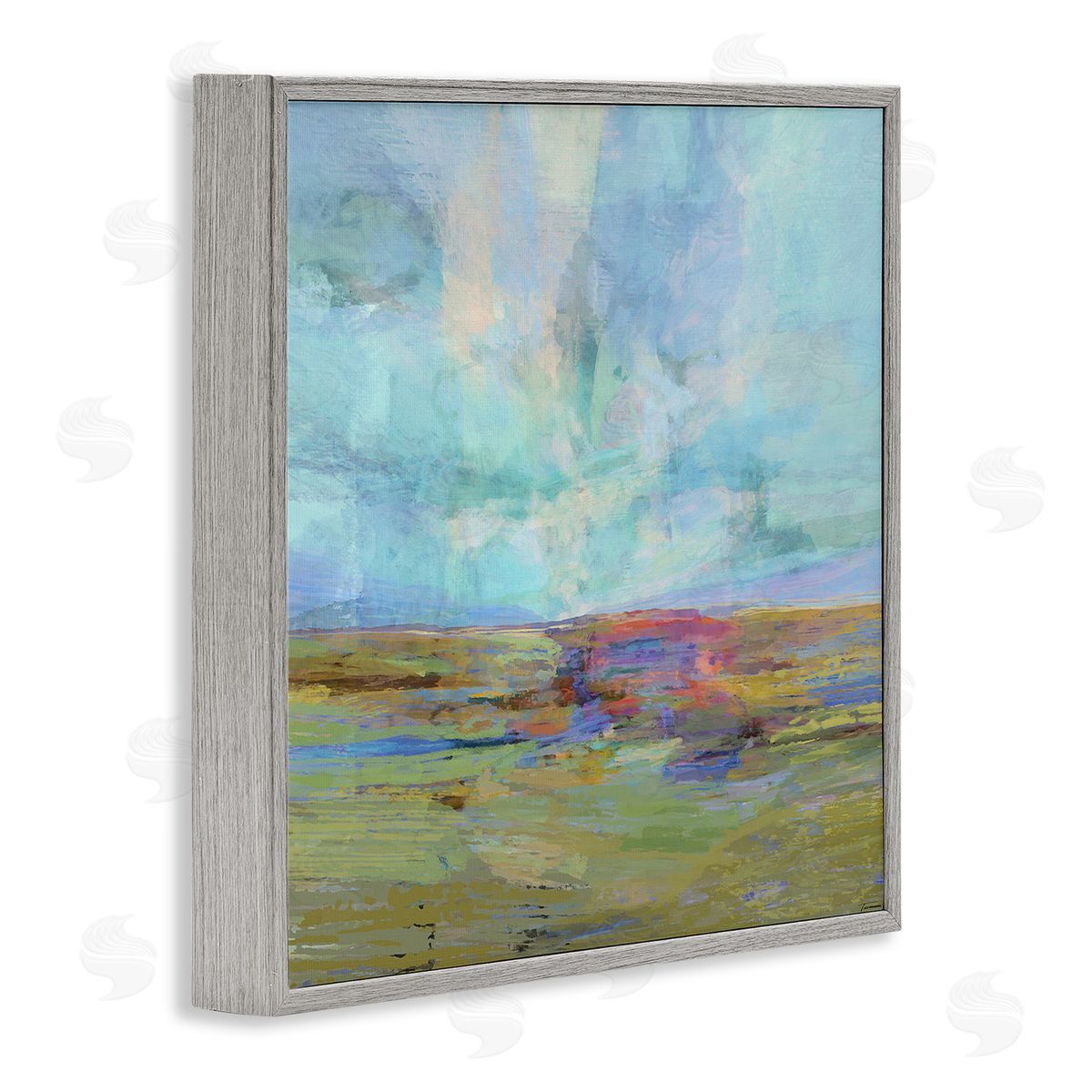 Michael Tienhaara Layered Abstract Grassland Scene Luminous Blue Sky Gray Framed Glicee Wall Art Print
