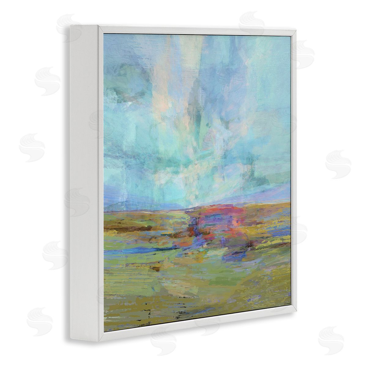 Michael Tienhaara Layered Abstract Grassland Scene Luminous Blue Sky White Framed Glicee Wall Art Print