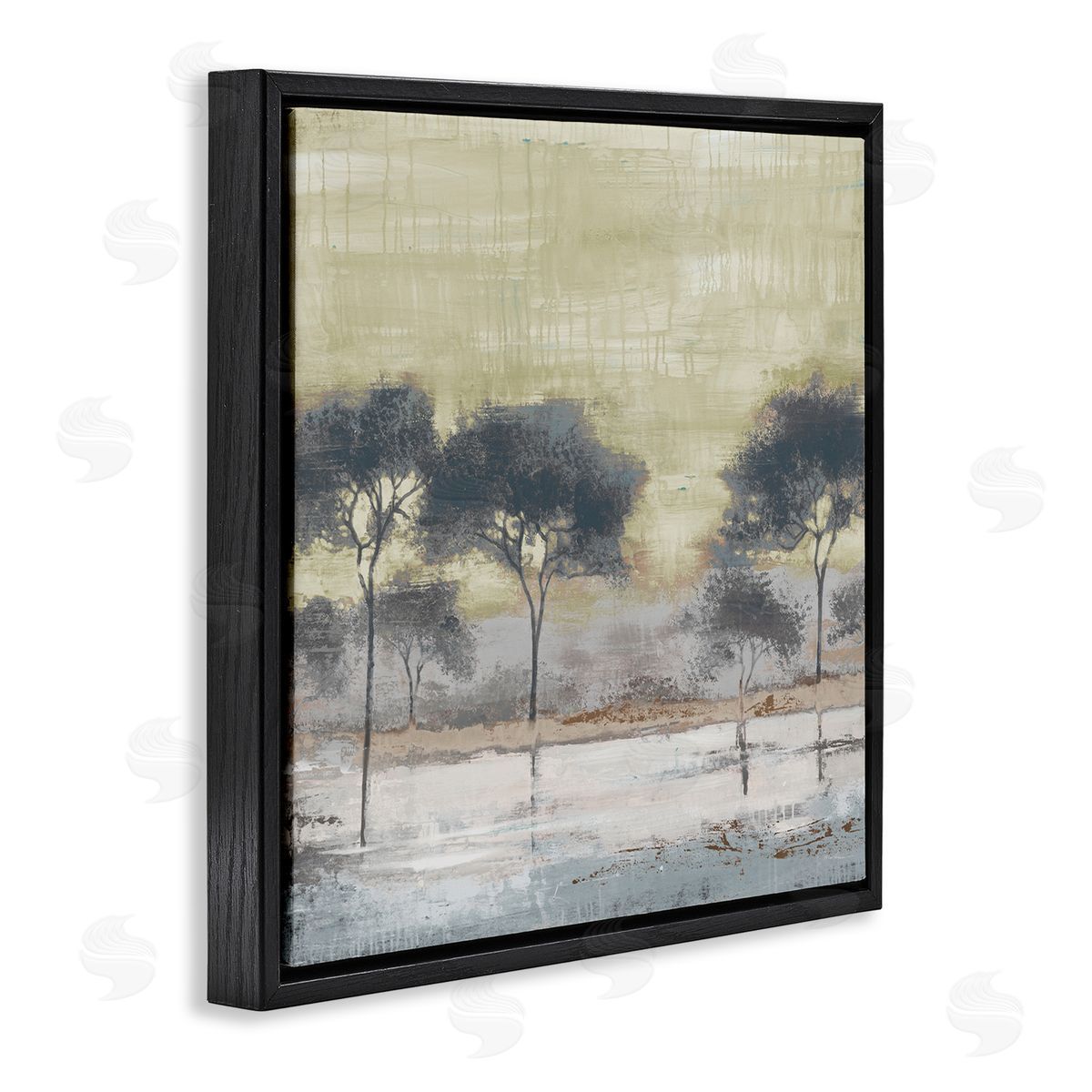 Liz Jardine Marshland Trees Water Surface Reflection Nature Scene Black Floating Frame Canvas Wall Art Print