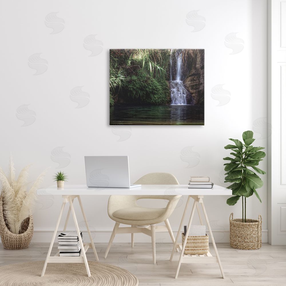 Stupell Studio Tranquil Waterfall Rainforest Environment Nature Clearing Photography Canvas Wall Art Print in Room