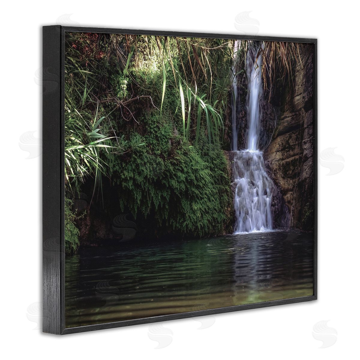 Stupell Studio Tranquil Waterfall Rainforest Environment Nature Clearing Photography Black Framed Giclee Wall Art Print