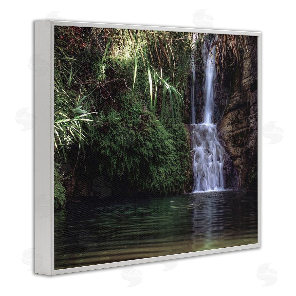 Stupell Studio Tranquil Waterfall Rainforest Environment Nature Clearing Photography White Framed Giclee Wall Art Print