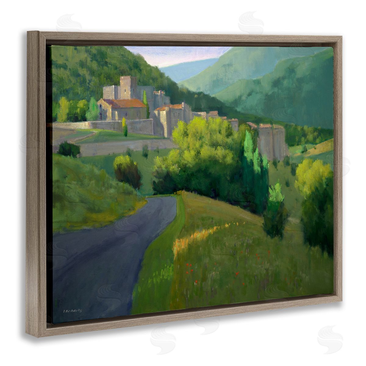 Ian Roberts Winding Road Path Distant Rural Farm Town Brown Floating Frame Canvas Wall Art Print