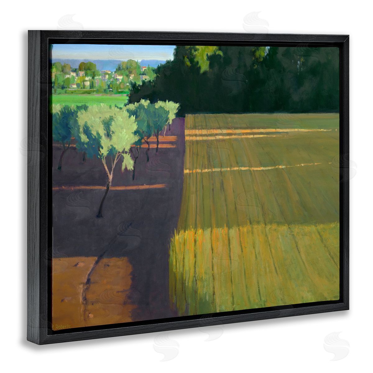 Ian Roberts Orderly Orchard Farm Land Vast Grassland Field Black Floating Frame Canvas Wall Art Print