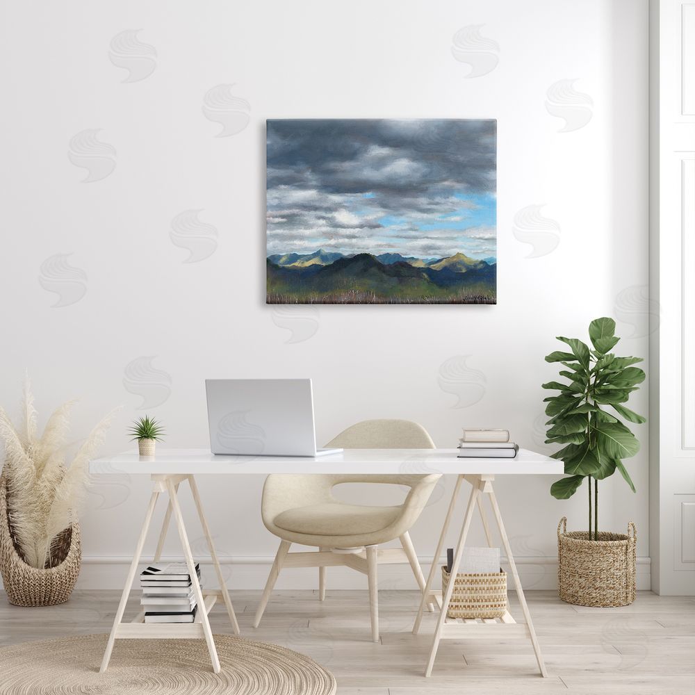 Jen Eitel Overhanging Clouds Rural Mountain Range Peaks Landscape Canvas Wall Art Print in Room