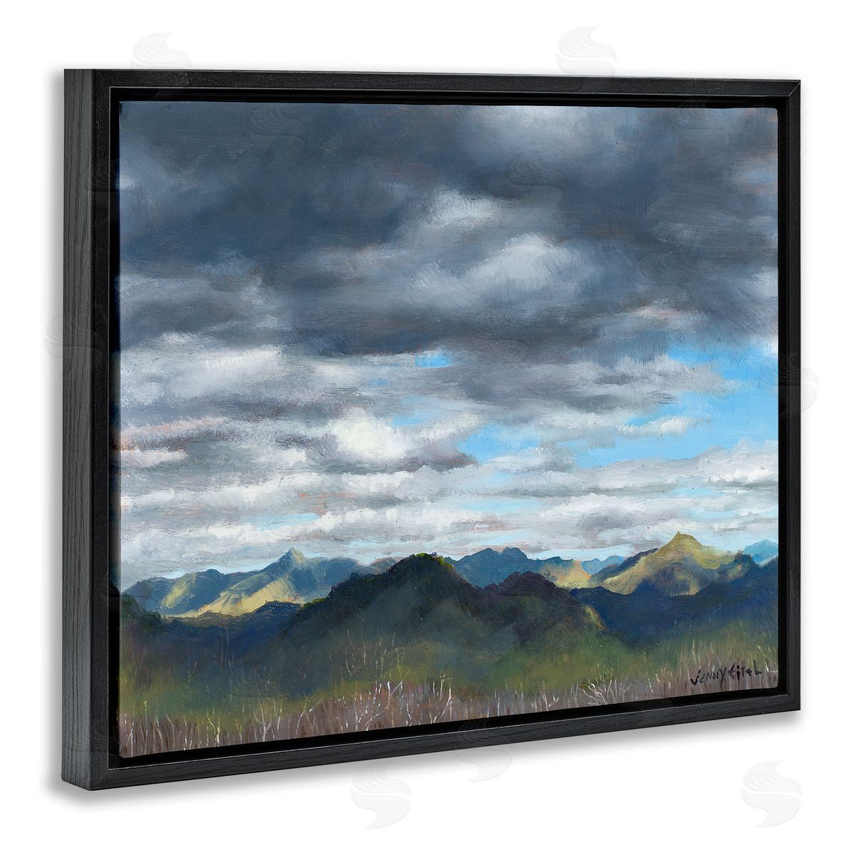 Jen Eitel Overhanging Clouds Rural Mountain Range Peaks Landscape Black Floating Frame Canvas Wall Art Print