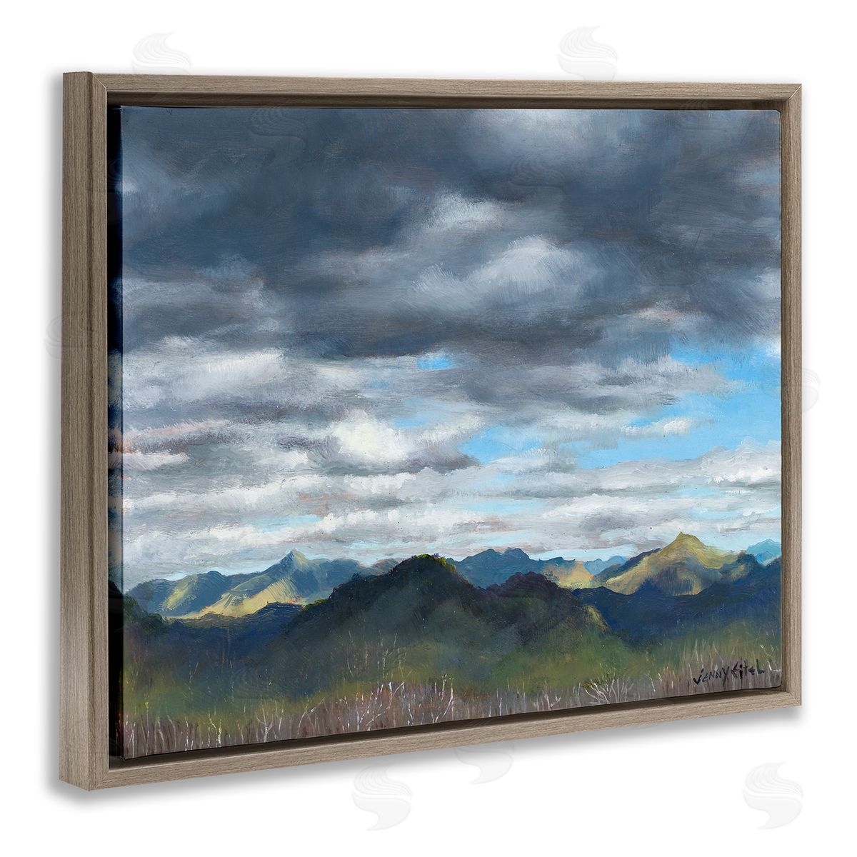 Jen Eitel Overhanging Clouds Rural Mountain Range Peaks Landscape Brown Floating Frame Canvas Wall Art Print