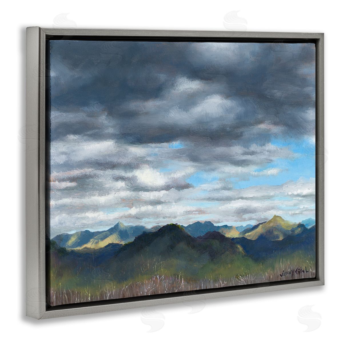 Jen Eitel Overhanging Clouds Rural Mountain Range Peaks Landscape Gray Floating Frame Canvas Wall Art Print