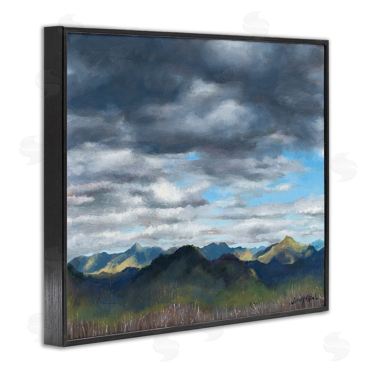 Jen Eitel Overhanging Clouds Rural Mountain Range Peaks Landscape Black Framed Giclee Wall Art Print