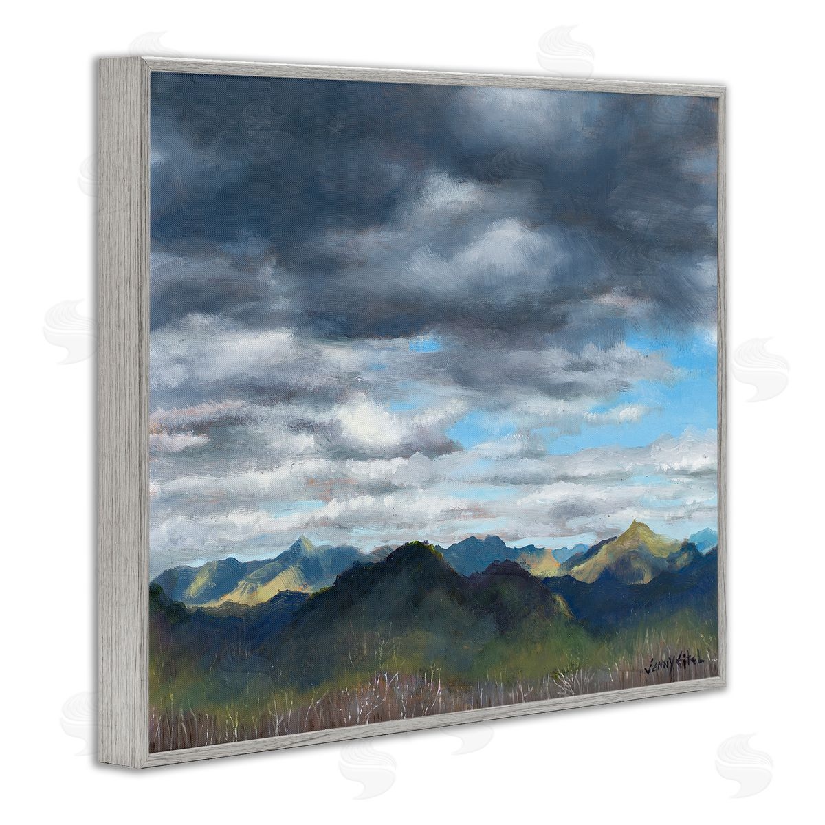 Jen Eitel Overhanging Clouds Rural Mountain Range Peaks Landscape Gray Framed Giclee Wall Art Print