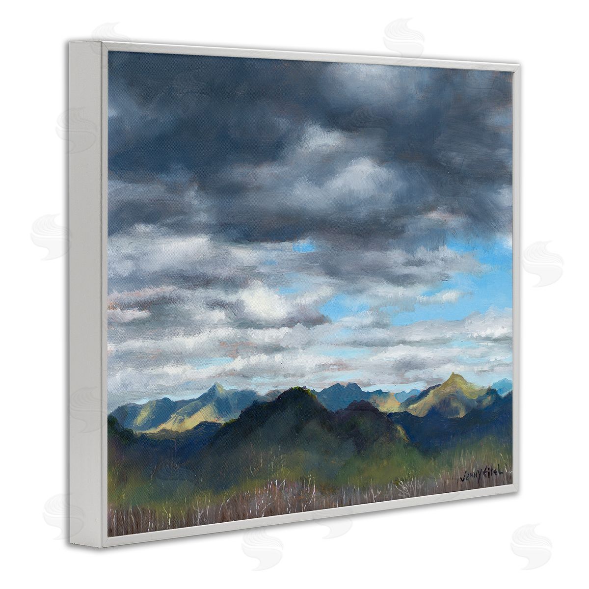 Jen Eitel Overhanging Clouds Rural Mountain Range Peaks Landscape White Framed Giclee Wall Art Print