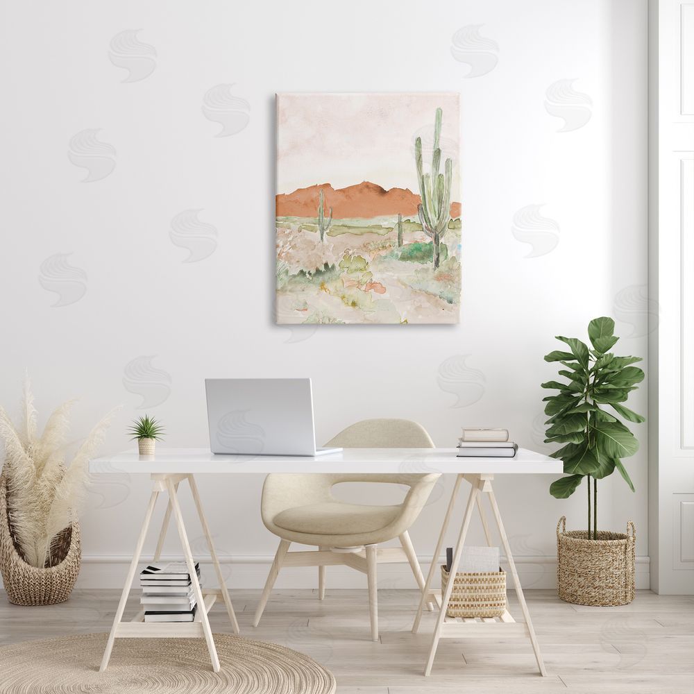 Lanie Loreth Cactus Plants Dry Desert Scene Distant Cliffs Canvas Wall Art Print in Room