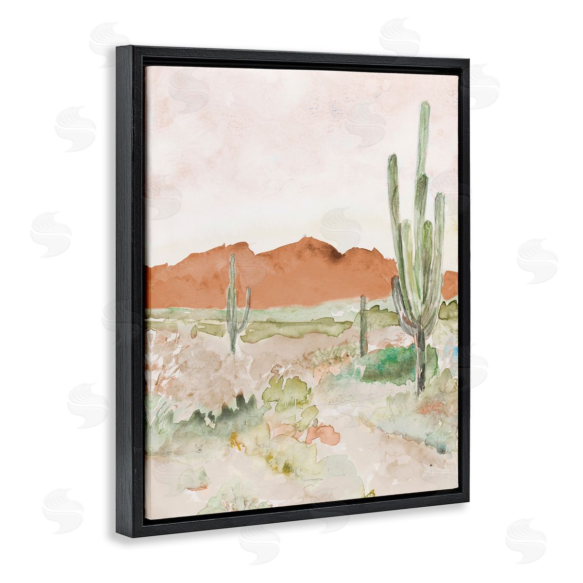 Lanie Loreth Cactus Plants Dry Desert Scene Distant Cliffs Black Floating Frame Canvas Wall Art Print