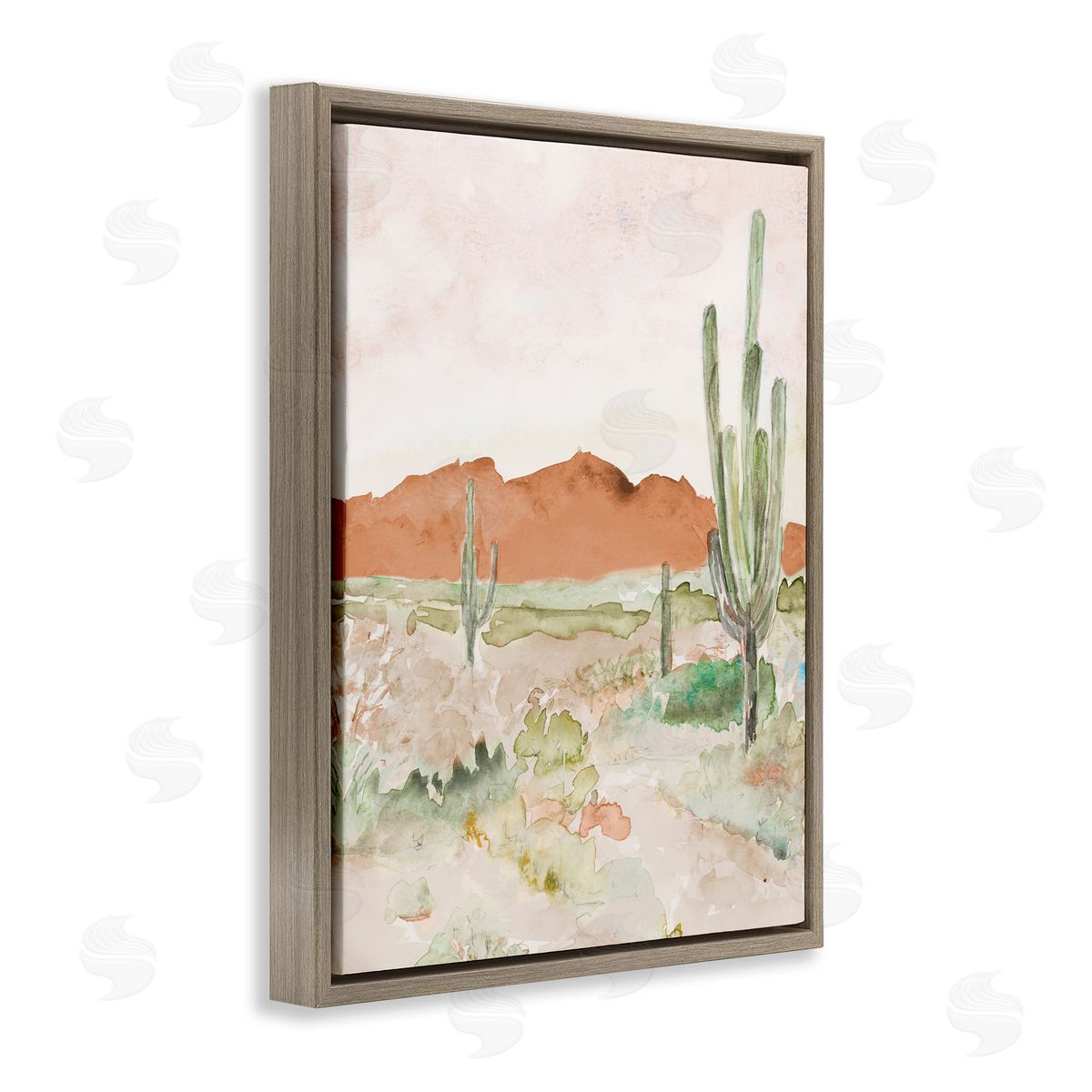 Lanie Loreth Cactus Plants Dry Desert Scene Distant Cliffs Brown Floating Frame Canvas Wall Art Print