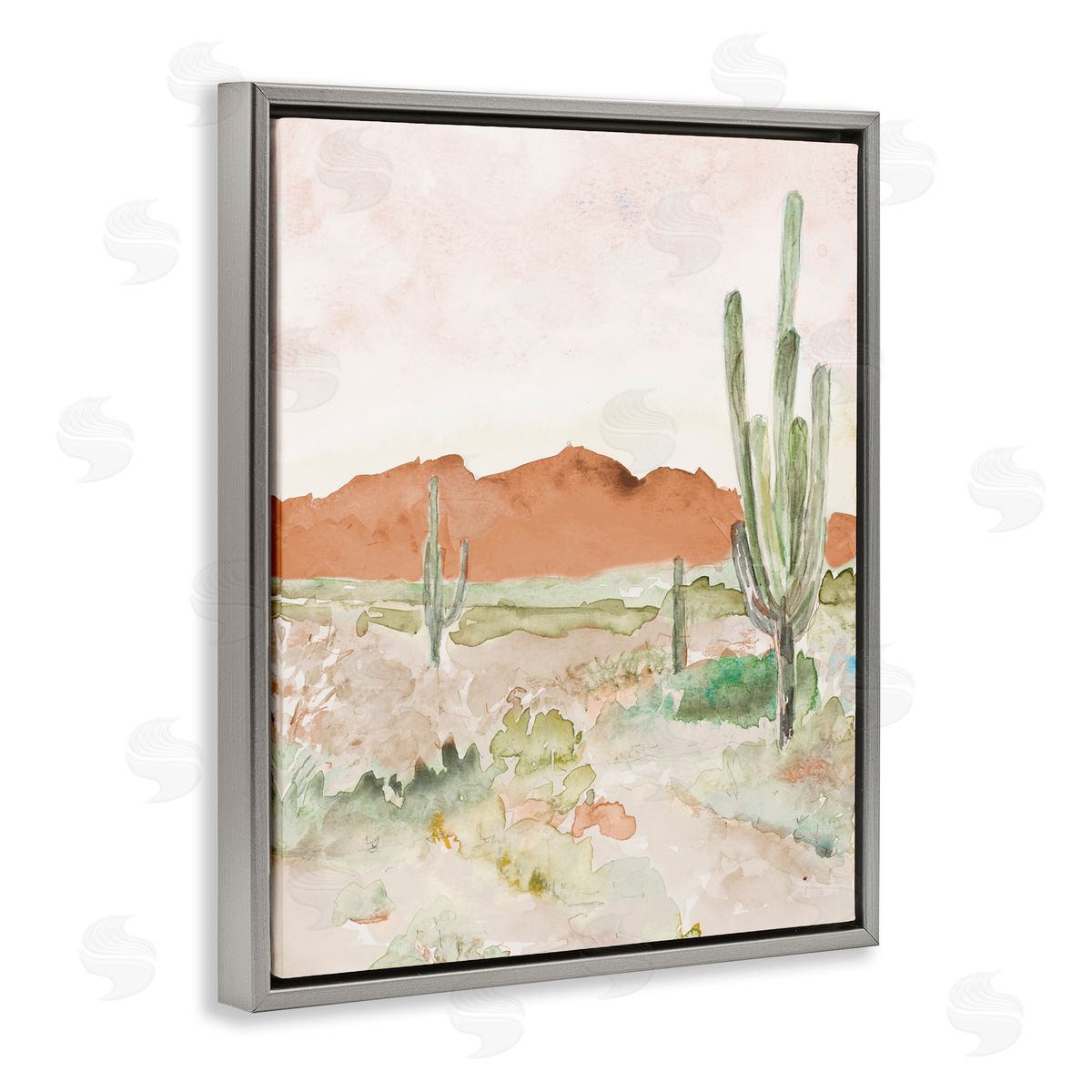 Lanie Loreth Cactus Plants Dry Desert Scene Distant Cliffs Gray Floating Frame Canvas Wall Art Print