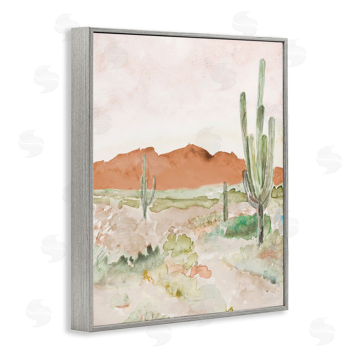 Lanie Loreth Cactus Plants Dry Desert Scene Distant Cliffs Gray Framed Giclee Wall Art Print