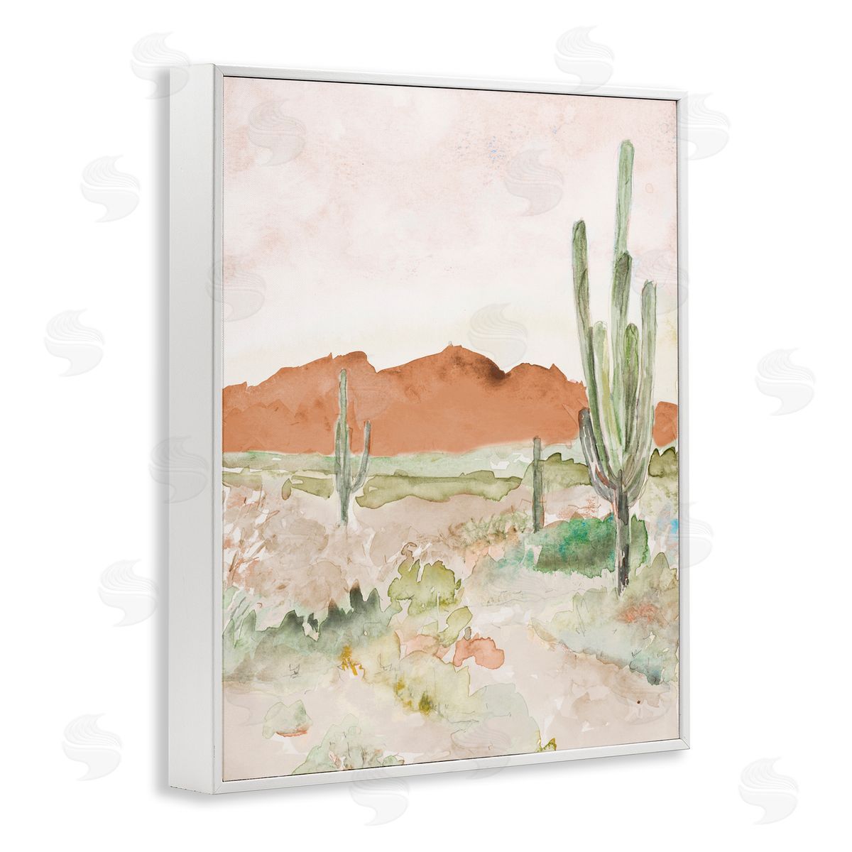 Lanie Loreth Cactus Plants Dry Desert Scene Distant Cliffs White Framed Giclee Wall Art Print