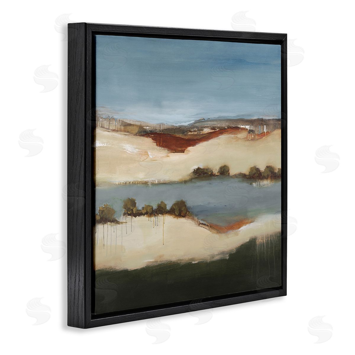Lisa Ridgers River Flowing Clear Sky Nature Paint Drip Detail Black Floating Frame Canvas Wall Art Print