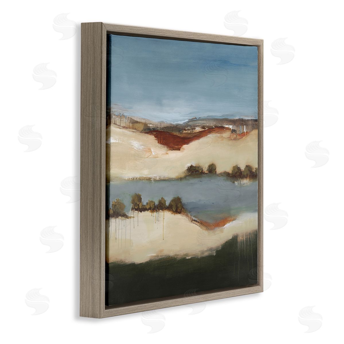 Lisa Ridgers River Flowing Clear Sky Nature Paint Drip Detail Brown Floating Frame Canvas Wall Art Print