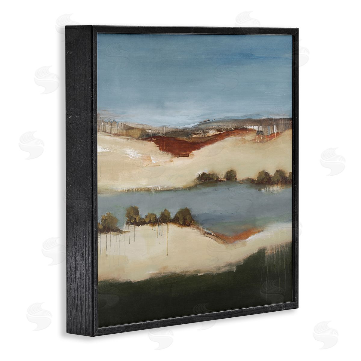 Lisa Ridgers River Flowing Clear Sky Nature Paint Drip Detail Black Framed Glicee Wall Art Print