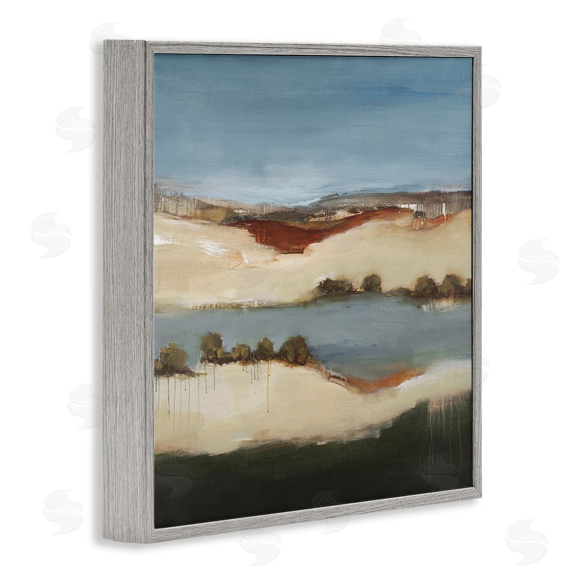 Lisa Ridgers River Flowing Clear Sky Nature Paint Drip Detail Gray Framed Glicee Wall Art Print