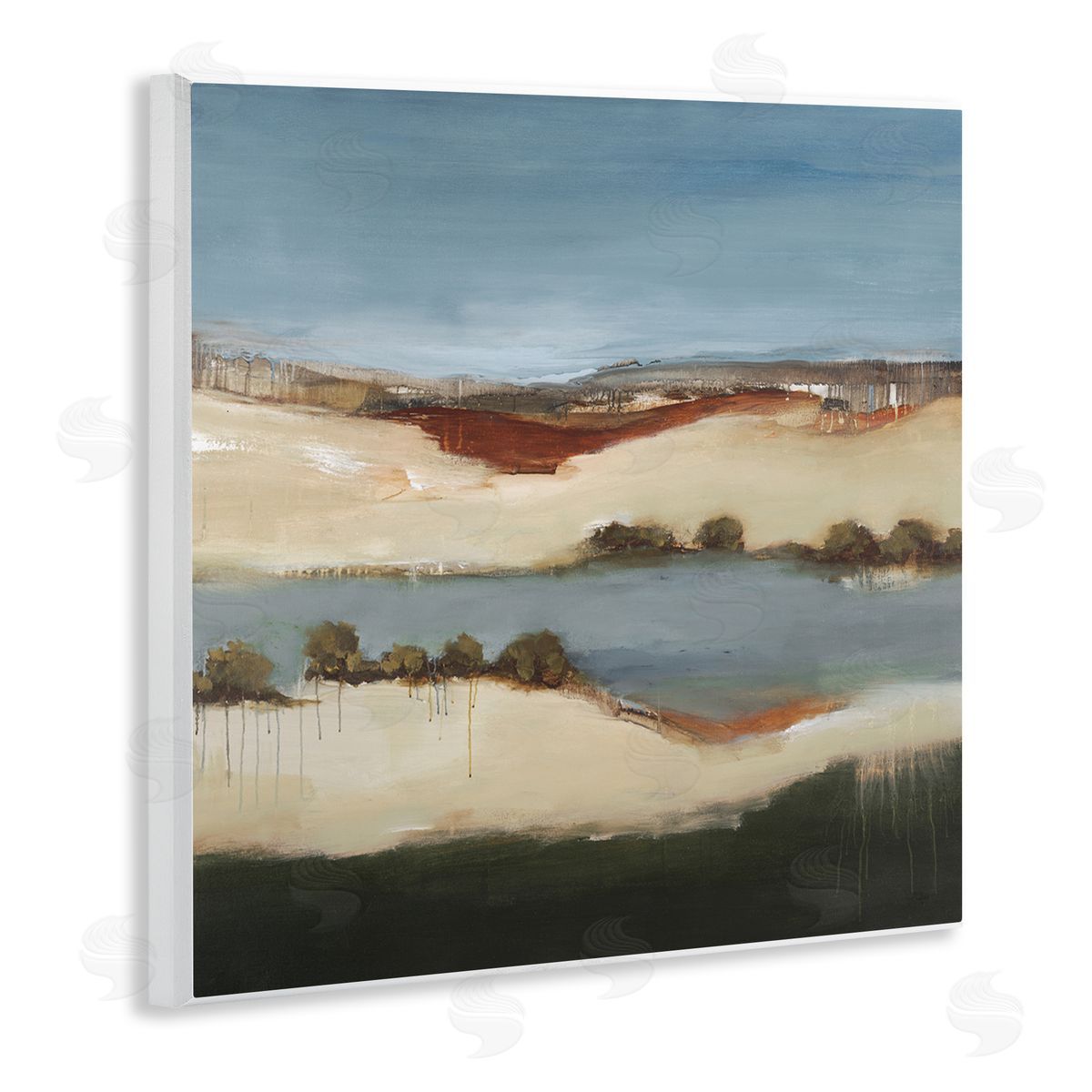 Lisa Ridgers River Flowing Clear Sky Nature Paint Drip Detail Wooden Wall Plaque Art Print